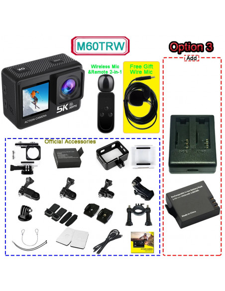 Action Camera 5K 4K60FPS 50MP 2" Touch Dual Screen 5X Zoom Wi-Fi EIS 1