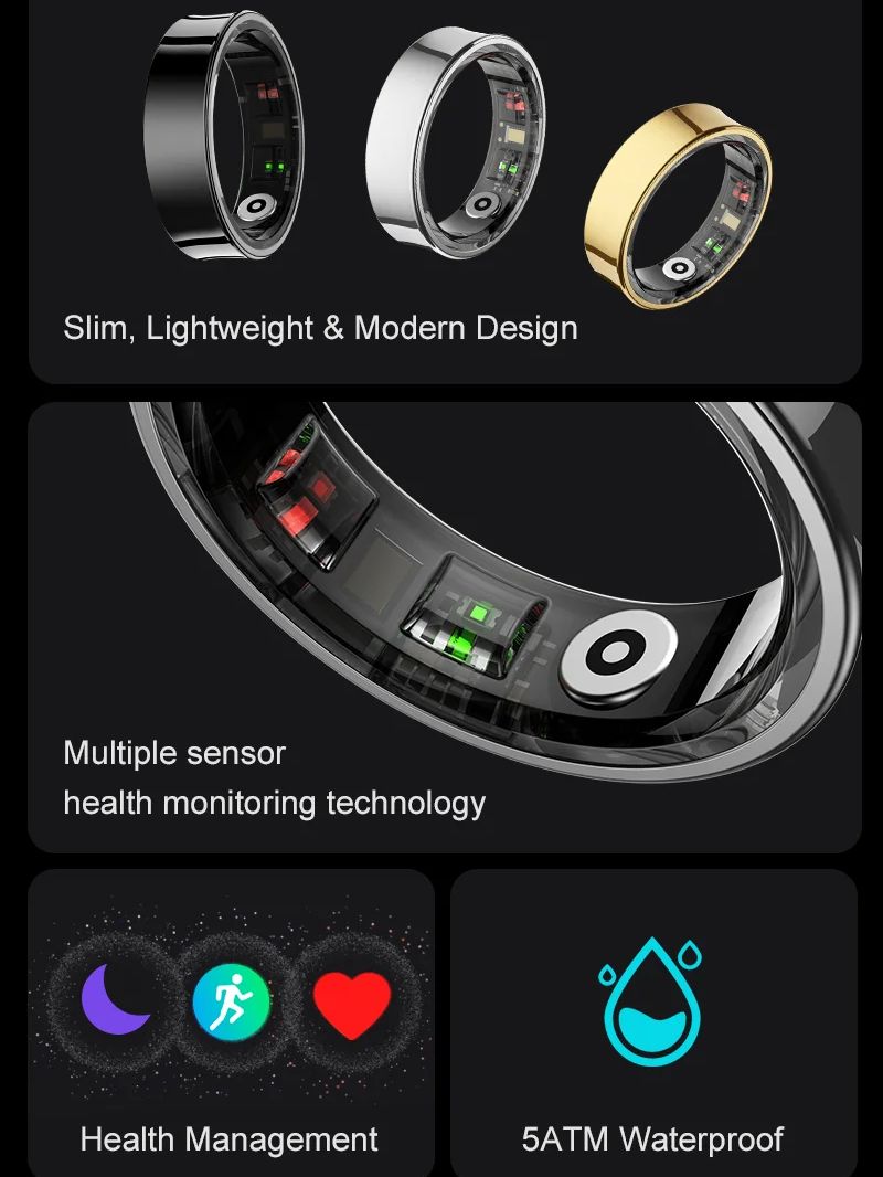 New Smart Ring R09 Health Monitor Multi Sport Mode Skin Temperature Measurement 5ATM Waterproof Smart Ring With Charging Case New Smart Ring R09 Health Monitor Multi Sport Mode Skin Temperature Measurement 5ATM Waterproof Smart Ring With Charging Case