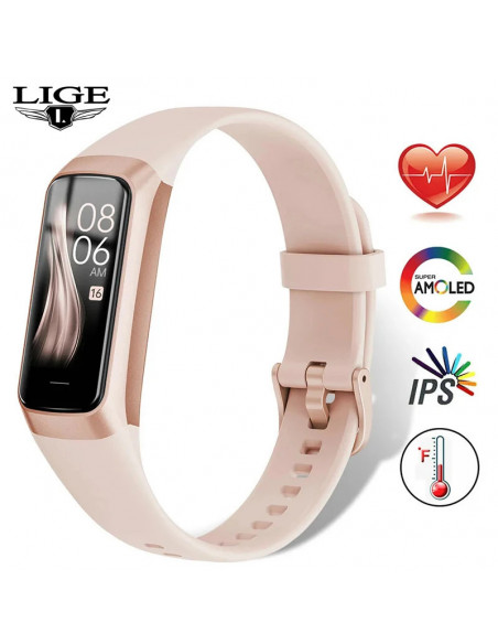LIGE Amoled Smart Watch Smartwatch Band Women Heart Rate Blood Waterpr