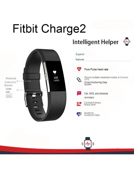 Fitbit Charge 2 smart wristband heart rate monitoring exercise pedomet