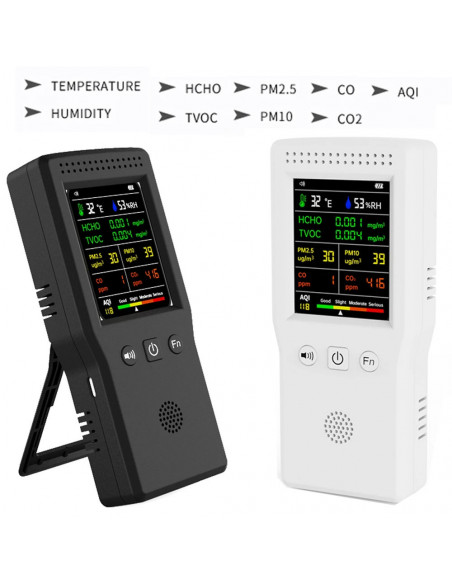 9 In 1 Air Quality Detector PM2.5 PM10 HCHO TVOC CO CO2 AQI Temperatur