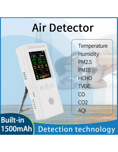 9 In 1 Air Quality Detector PM2.5 PM10 HCHO TVOC CO CO2 AQI Temperatur