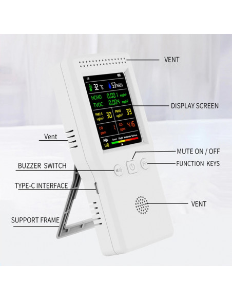 9 In 1 Air Quality Detector PM2.5 PM10 HCHO TVOC CO CO2 AQI Temperatur