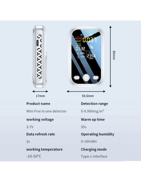 Multifunctional 5 in 1 CO2 Meter Digital Temperature Humidity Tester C