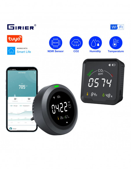 GIRIER Tuya Smart WiFi CO2 Detector Digital Carbon Dioxide Monitor Ind