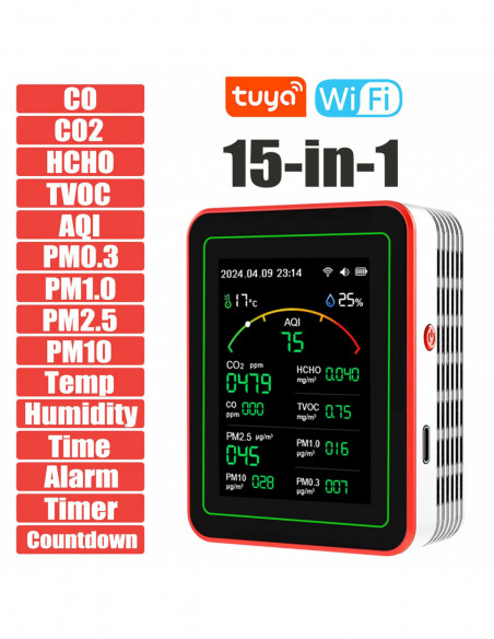 homeair quality monitorTuya WiFi 15 in 1TFT Display Portable AQI PM0.3