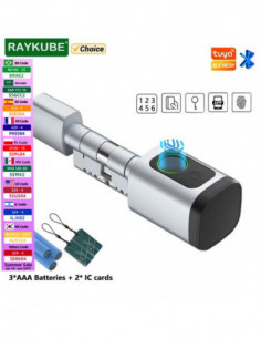 RAYKUBE V1 Smart Cylinder Lock With Tuya BLE Fingerprint IC Card Passw