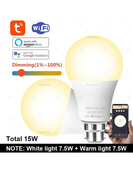 Tuya WiFi B22 Smart Life Dimmable Bulb UK Standard AC220V LED Light Ap