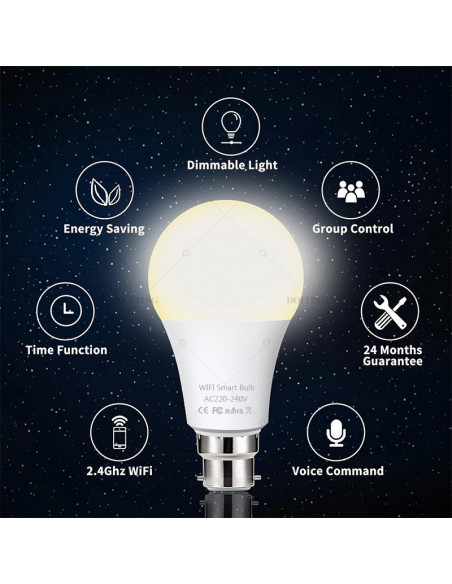 Tuya WiFi B22 Smart Life Dimmable Bulb UK Standard AC220V LED Light Ap