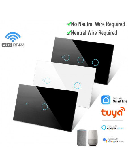 Tuya WiFi US Smart Light Switch Wall Touch Switch Neutral wire/No Neut