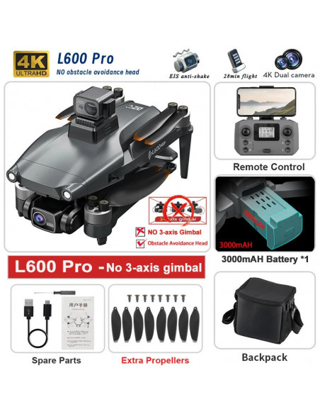 2025 New L600 PRO MAX GPS Drone 5KM 4K Professional HD Dual Camera 3-A