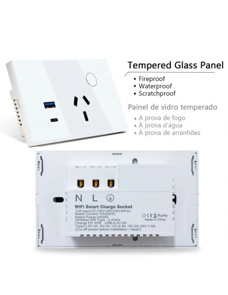 LiwoKit AU Tuya Wifi Wall Socket Smart WIFI Plug USB TYPE-C PD 30W Arg