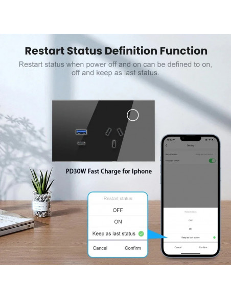 Melery Tuya Wall Socket WIFI Smart Australia Plug USB TYPE-C PD 30W Ar