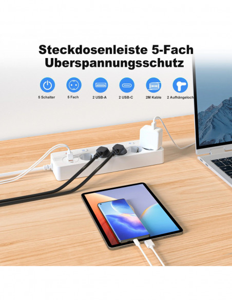 European plug Smart Power Strip with Multi USB Port Type-C, Independen