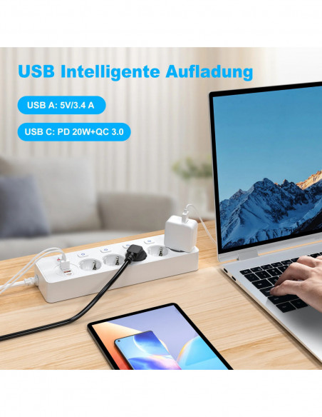 European plug Smart Power Strip with Multi USB Port Type-C, Independen