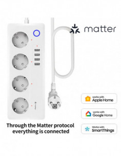 BORUIDAPLS Matter Smart Power Strip EU Plug Socket With SmartThings Ap