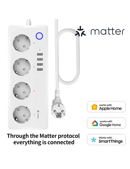 BORUIDAPLS Matter Smart Power Strip EU Plug Socket With SmartThings Ap