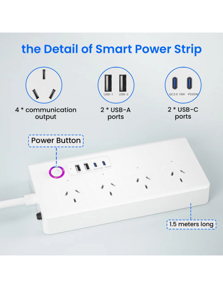 Australia ZigBee 3.0 Smart Power Strip Surge Protector with 4 Individu