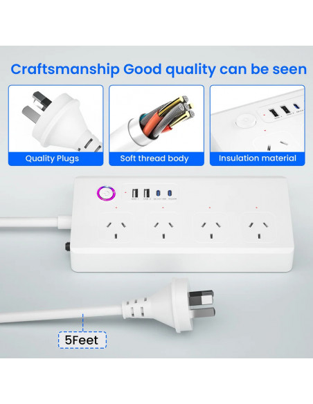 Australia ZigBee 3.0 Smart Power Strip Surge Protector with 4 Individu