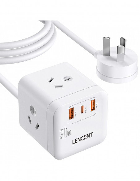 LENCENT AU Plug Power Strip Cube with 3AC +2 USB-A +1 Type C PD20W Fas