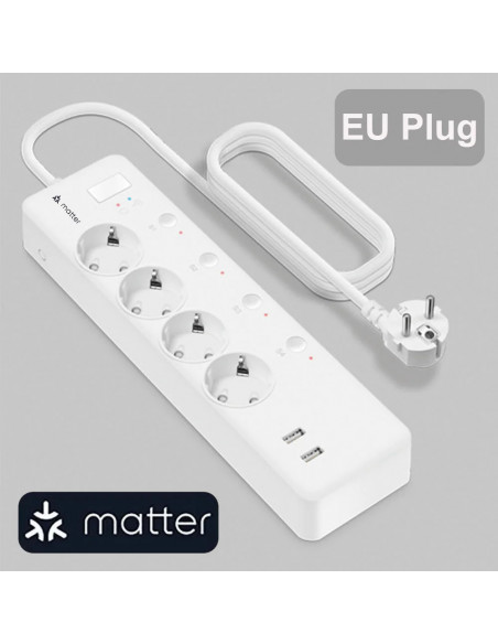 BORUIDAPLS Matter Smart Plug EU 16A Power Strip Works With SmartThings