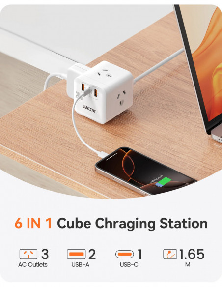 LENCENT AU Plug Power Strip Cube with 3AC +2 USB-A +1 Type C PD20W Fas