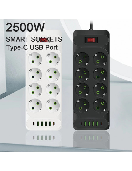 EU Plug AC Outlet Multitap Power Strip 2m Extension Cord Electrical So