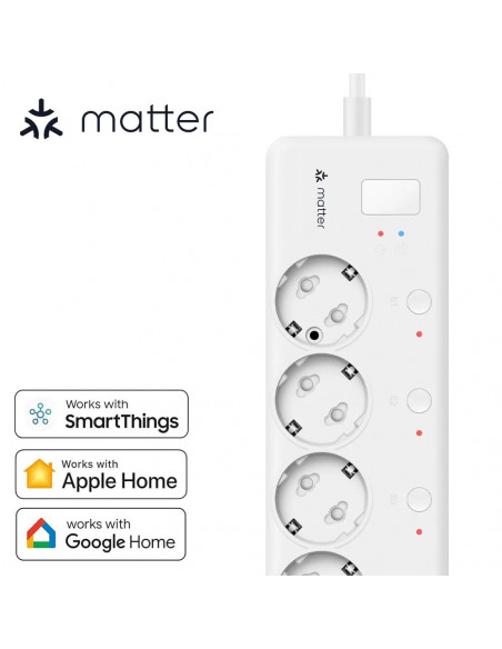 BORUIDAPLS Matter Smart Plug EU 16A Power Strip Works With SmartThings