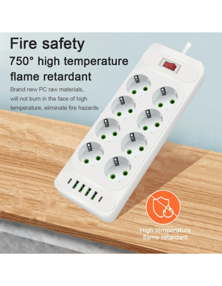 EU Plug AC Outlet Multitap Power Strip 2m Extension Cord Electrical So
