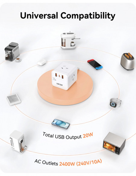 LENCENT AU Plug Power Strip Cube with 3AC +2 USB-A +1 Type C PD20W Fas