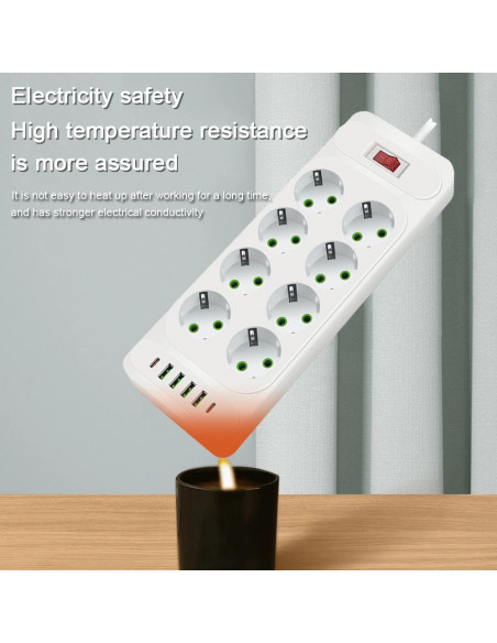 EU Plug AC Outlet Multitap Power Strip 2m Extension Cord Electrical So