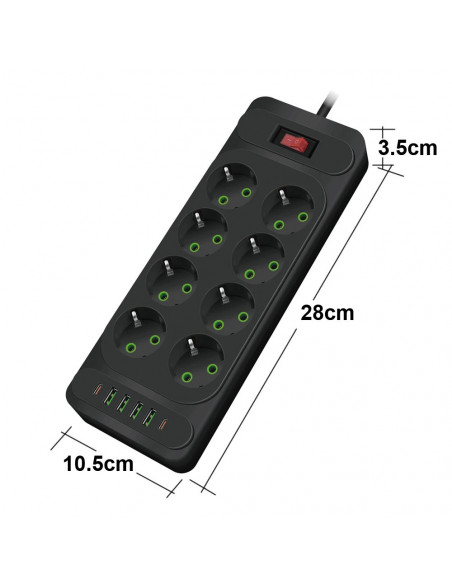 EU Plug AC Outlet Multitap Power Strip 2m Extension Cord Electrical So