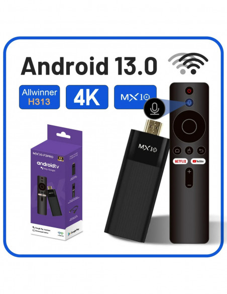 Android TV Stick MX10 F3PRO Allwinner H313 Cortex-A53 Android 13 OS TV