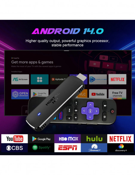 Mortal Wi-Fi 6 Streaming Stick Q8 Ultra 4K HDR Android14 AllwinnerH313