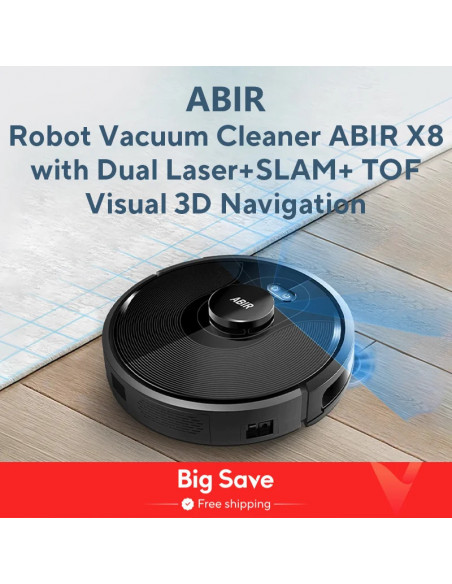 ABIR X8 Robot Vacuum Cleaner ,Laser System, Multiple Floors Maps, Zone