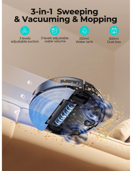 Airzeen Robot Vacuum and Mop Combo 3000Pa 150 Mins App Control Schedul