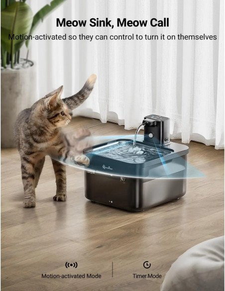 DownyPaws 2.5L Automatic Stainless Steel Cat Water Fountain 4000mAh Wi