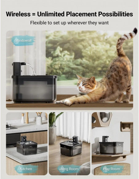 DownyPaws 2.5L Automatic Stainless Steel Cat Water Fountain 4000mAh Wi