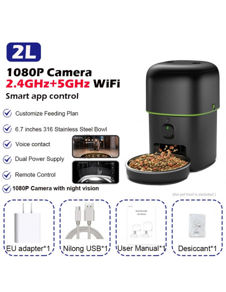 Automatic Cat Feeder Camera Pet Smart Cat Food Kibble Dispenser 2.4G/5