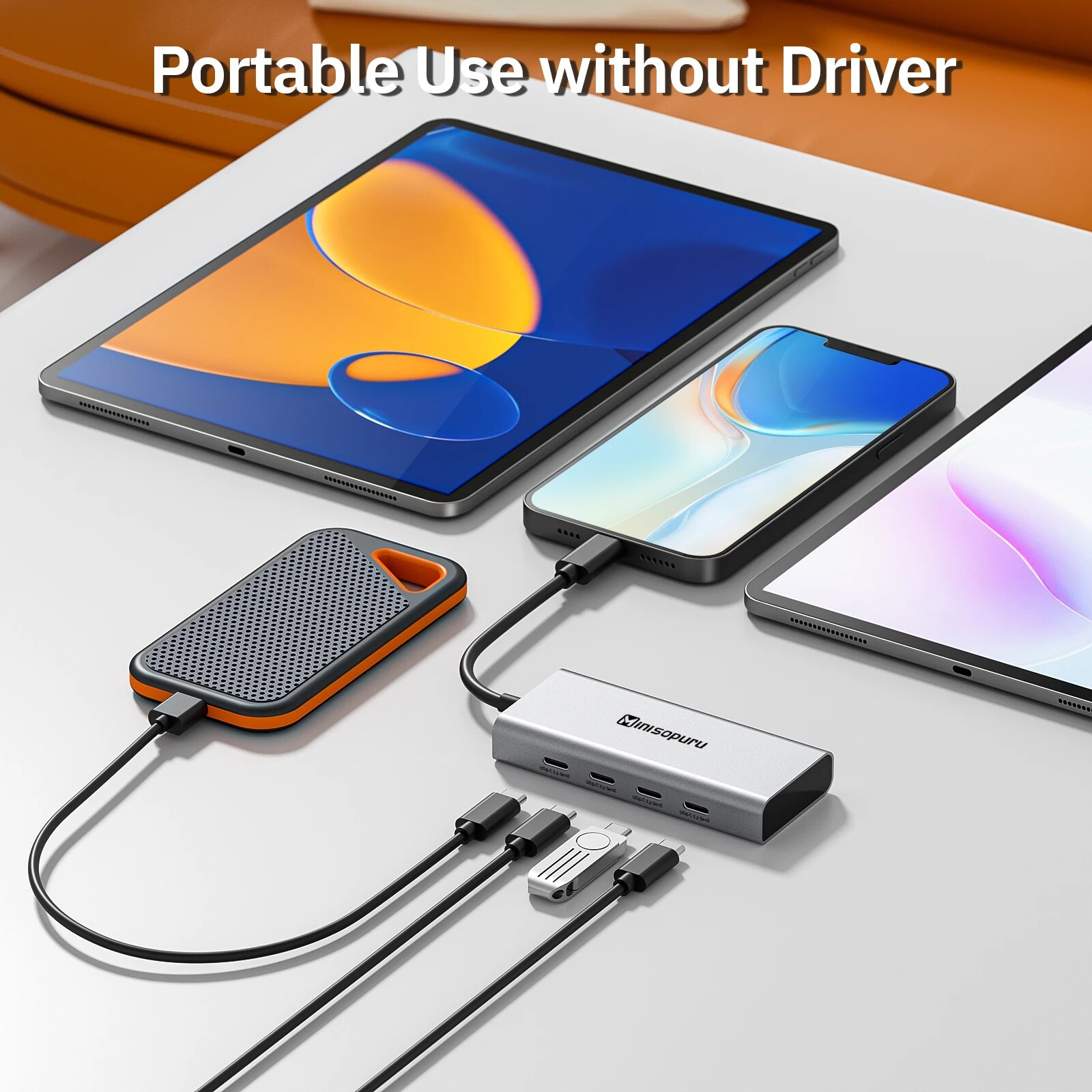 Minisopuru USB C Hub 4 Port 10Gbps Type C to USB C 3.2 Gen 2 Expansion Dock Adapter for Laptops MacBook Pro Air USB 3.2 Hub