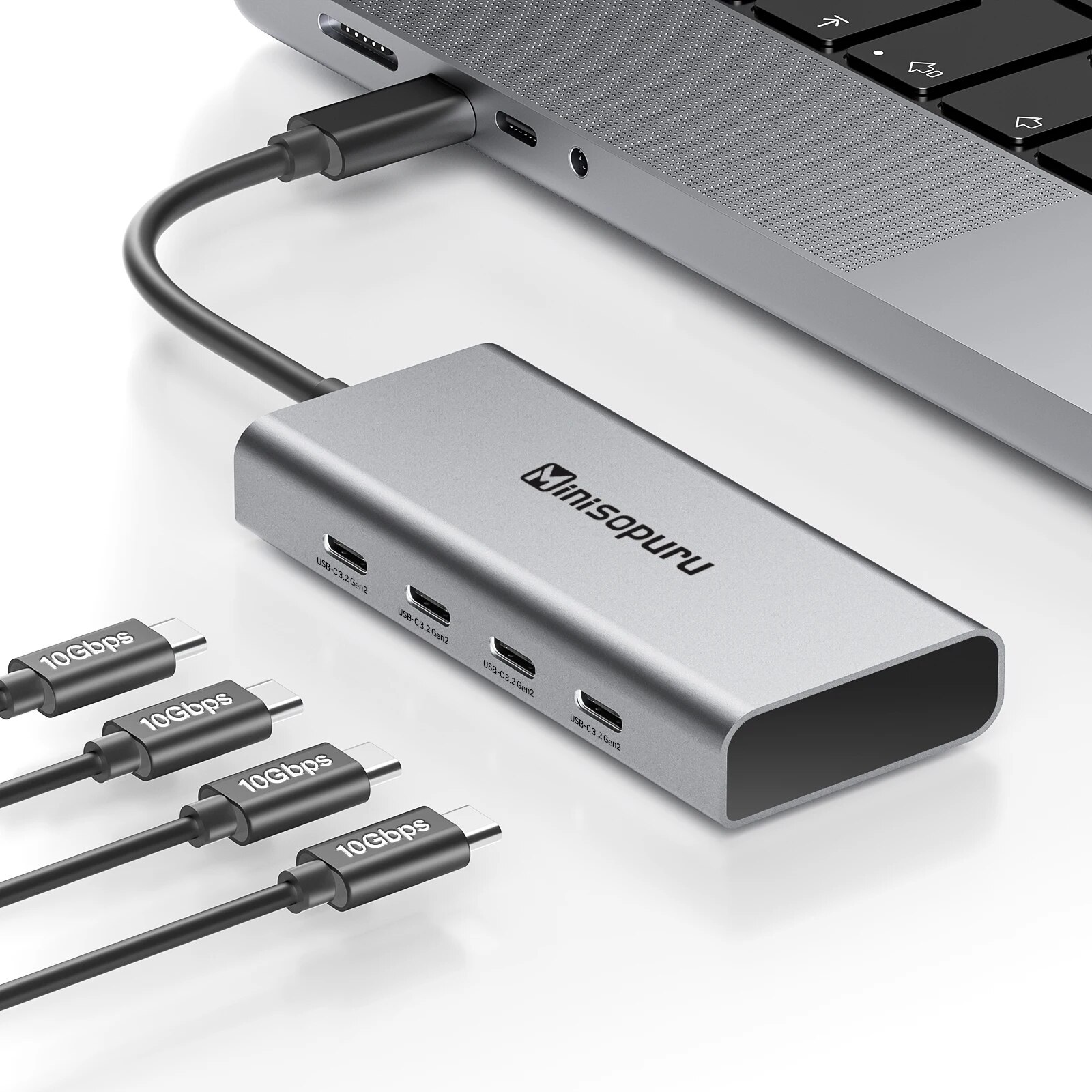 Minisopuru USB C Hub 4 Port 10Gbps Type C to USB C 3.2 Gen 2 Expansion Dock Adapter for Laptops MacBook Pro Air USB 3.2 Hub
