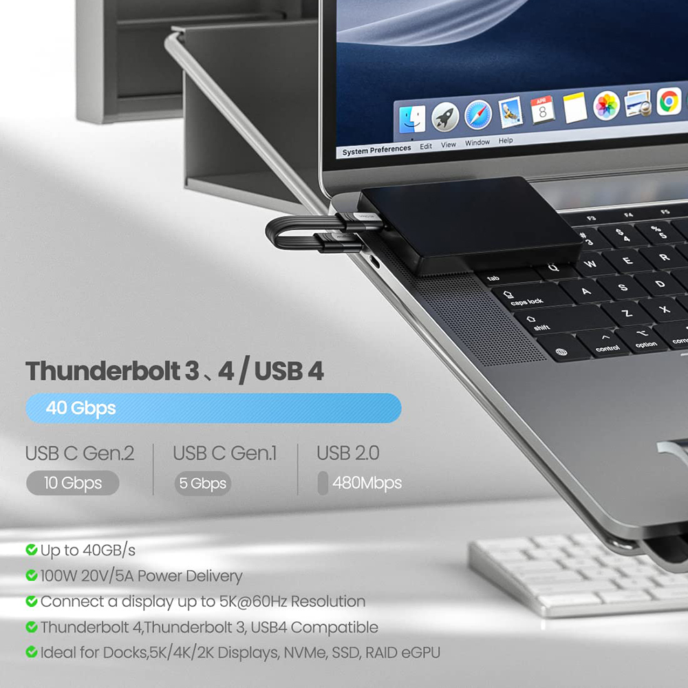 USB 4 Cable 40Gbps PD 100W USB C to Type C Short Data Cable with 5K@60Hz Video Output for Thunderbolt 4/3 MacBook Pro Mac SSD