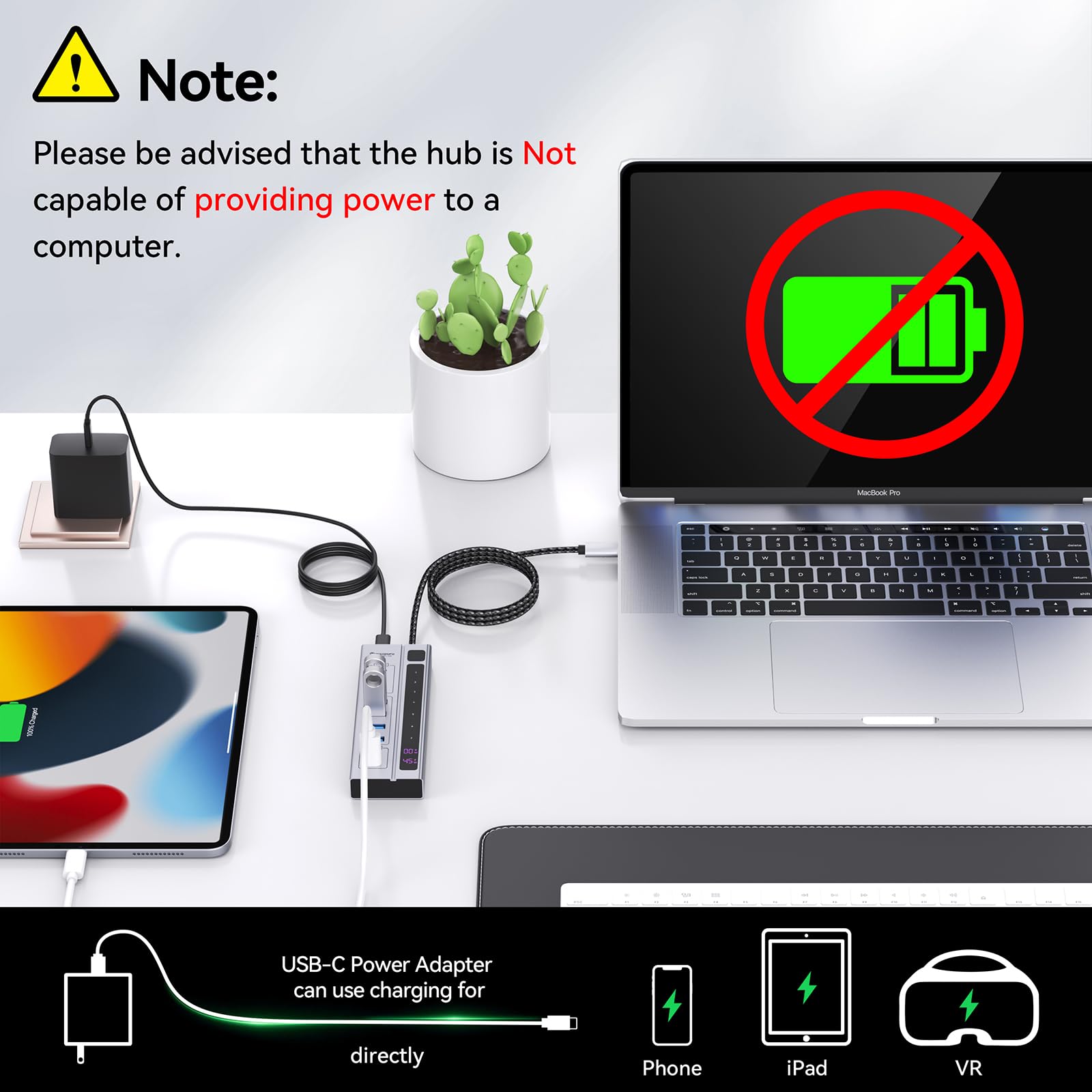 Minisopuru 9 in 1 Powered USB C Hub with 65W Power Adapter Max 45W Charging USB C 10Gbps Data for Meta Quest Pro Steam iPhone