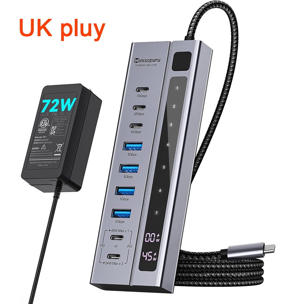 Minisopuru 9 in 1 Powered USB C Hub with 65W Power Adapter Max 45W Charging USB C 10Gbps Data for Meta Quest Pro Steam iPhone